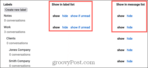 Zobrazit nebo skrýt štítky v Gmailu