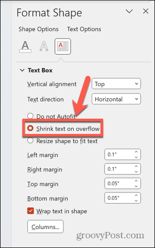 powerpoint zmenšit text při přetečení