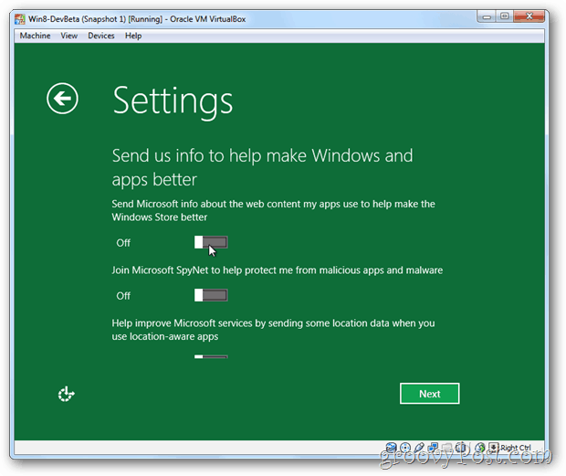 Informace o ochraně osobních údajů VirtualBox Windows 8 pro Microsoft