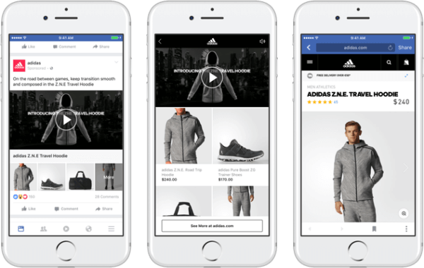 S novým formátem reklamních reklam na Facebook mohou značky obsahovat primární video nebo obrázek, které vedou k pohlcujícímu a rychle se načítajícímu nakupování na Facebooku. 
