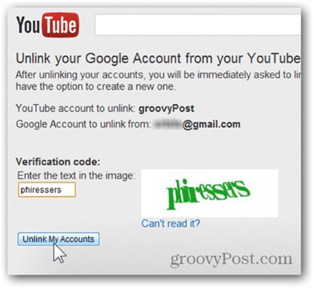 Propojte účet YouTube s novým účtem Google - Klikněte na Odpojit účty
