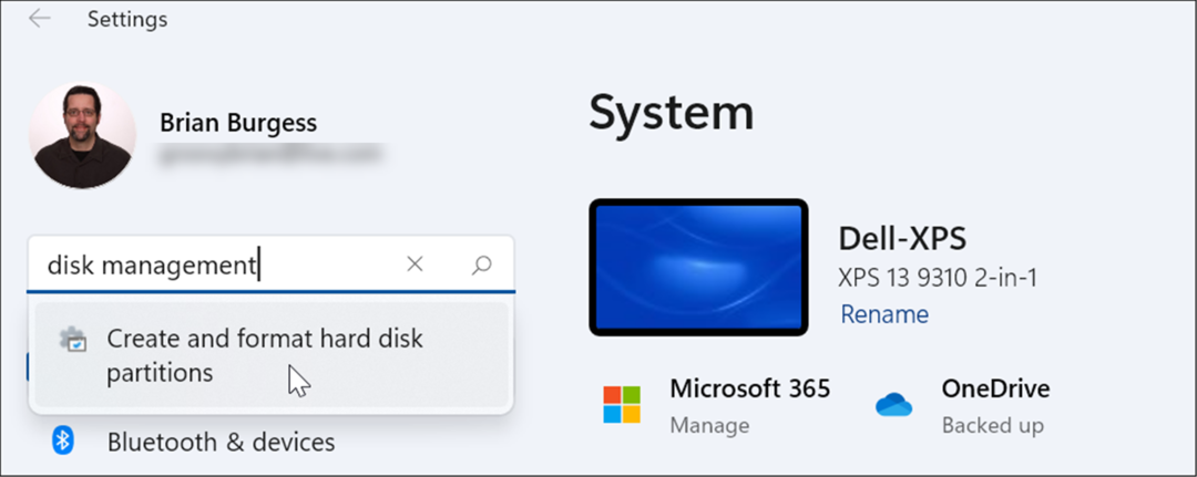 otevřít správu disků v nastavení systému Windows 11