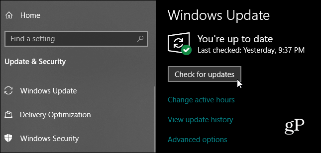 Windows 10 Zkontrolujte aktualizace