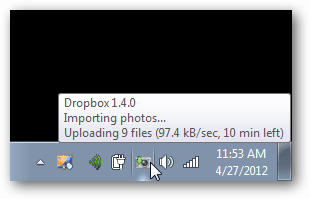stavový řádek nahrávání kamery Dropbox