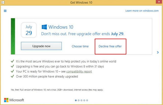 Společnost Microsoft usnadňuje odmítnutí bezplatné aktualizace systému Windows 10