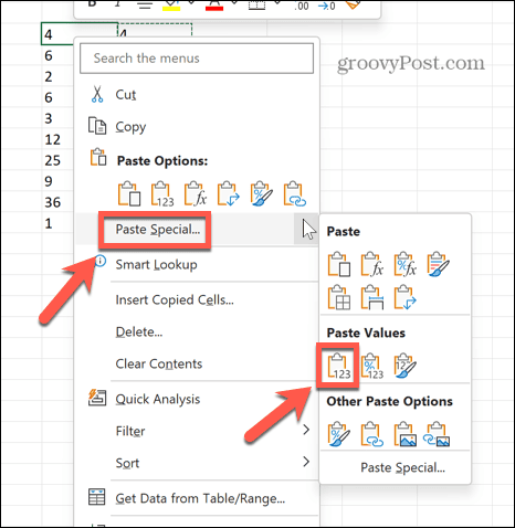 excel vložit speciální hodnoty