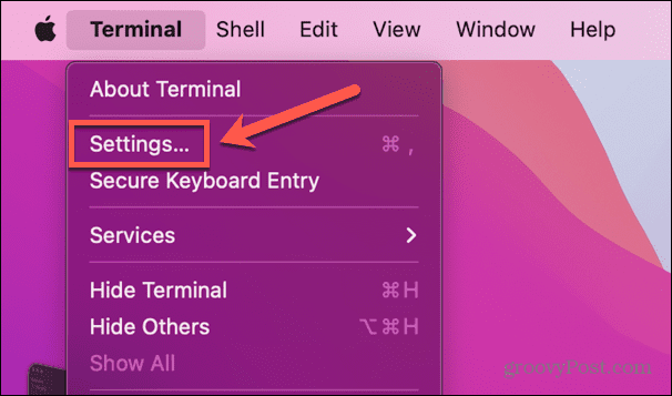 nastavení terminálu mac