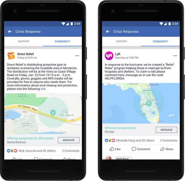 Facebook oznámil, že organizace a podniky mohou nyní zveřejňovat příspěvky v komunitní nápovědě a poskytovat důležité informace a služby pro lidi, aby získali pomoc, kterou potřebují v krizi.