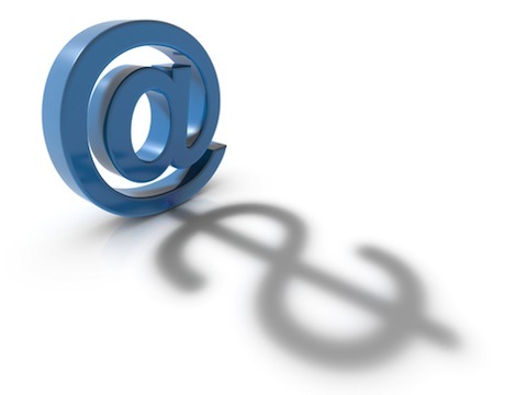 koncept pro e-obchod symbolu e-mailové adresy a symbolu dolaru dohromady