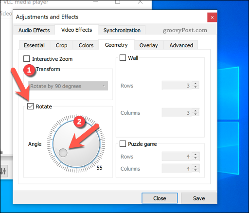 Nastavení vlastní rotace videa ve VLC ve Windows