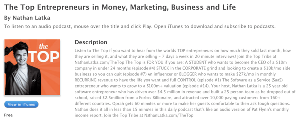 Podcast nejlepších podnikatelů Nathana Latky v iTunes.