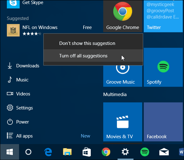 Windows 10 Start Menu Vypnout Navrhované aplikace