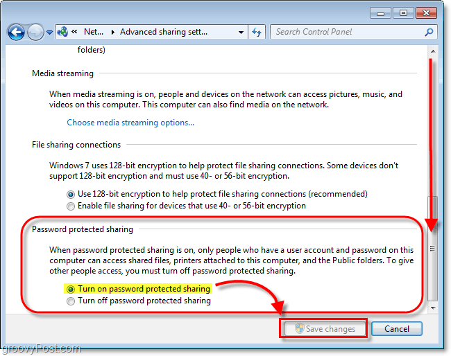 povolit ochranu lokálně sdílených souborů heslem v systému Windows 7