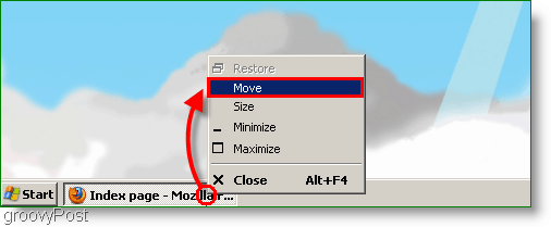 Screenshot systému Windows XP - Okno Přesunout