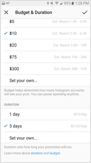 Sada reklam na reklamu Instagram nastavila rozpočet