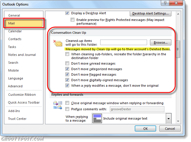 Jak vyčistit složky a konverzace aplikace Outlook 2010