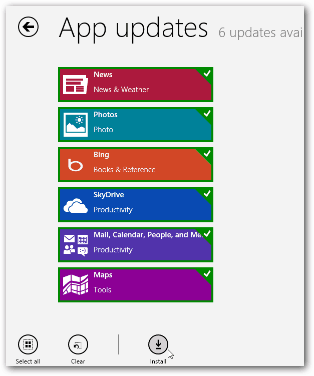 Aktualizace aplikací systému Windows 8