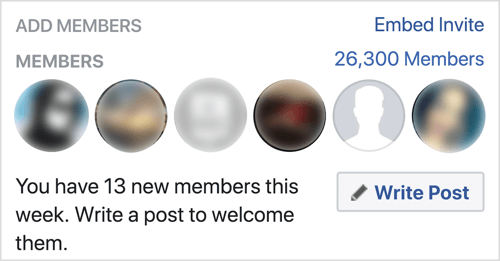 Kliknutím na Napsat příspěvek uvítáte nové členy skupiny Facebook.