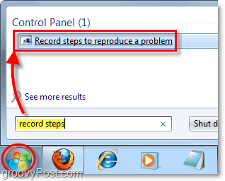 klikněte na Windows 7 start orb a vyhledejte kroky záznamu