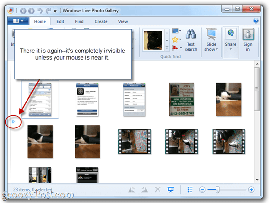 Skrýt / Zobrazit navigační podokno Windows Live Photo Gallery