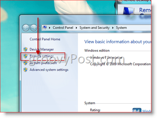 Windows 7 - Otevřete konfiguraci vzdáleného nastavení pro RDP