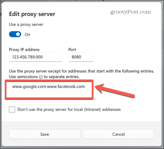 výjimky Windows proxy