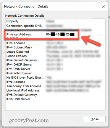 MAC adresa ovládacího panelu systému Windows 11