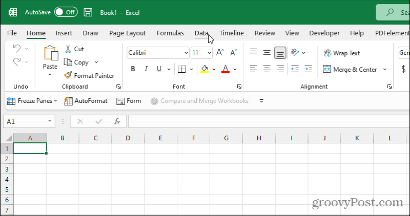 nabídka dat aplikace Excel