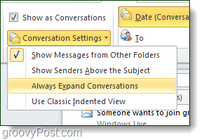 Nastavení konverzace aplikace Outlook 2010