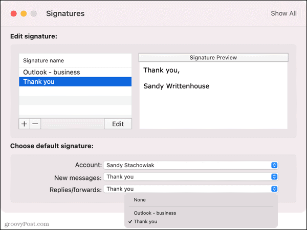 Vyberte výchozí podpis v aplikaci Outlook