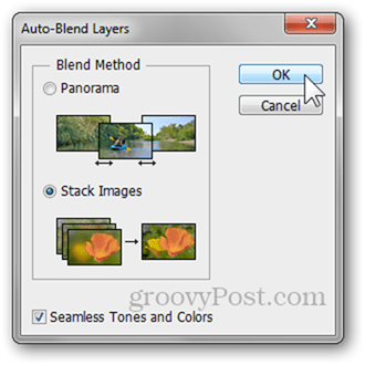 automatické míchání vrstev možnosti bezproblémové tóny barvy photoshop fotografický návod