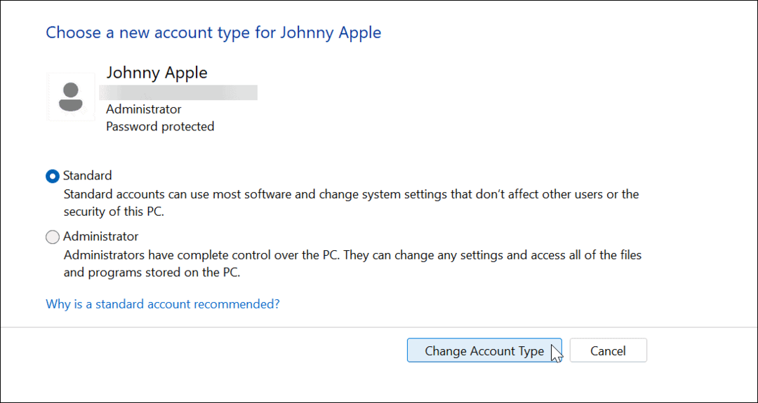 Jak změnit typ účtu v systému Windows 11