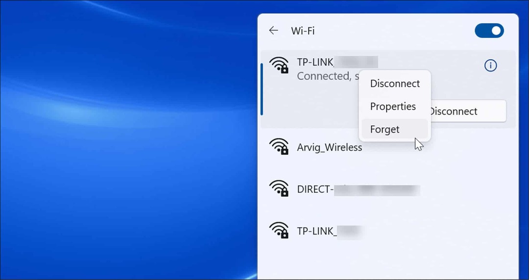 zapomeňte na wi-fi síť ve Windows 11