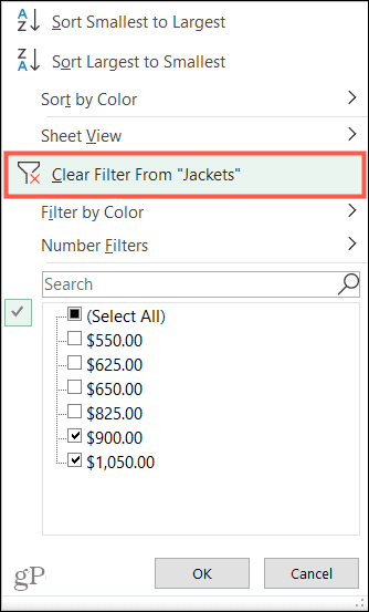 Vymažte filtry v aplikaci Excel