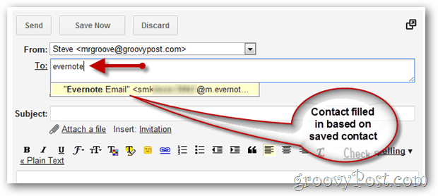 Použití e-mailu k odeslání informací do notebooku Evernote