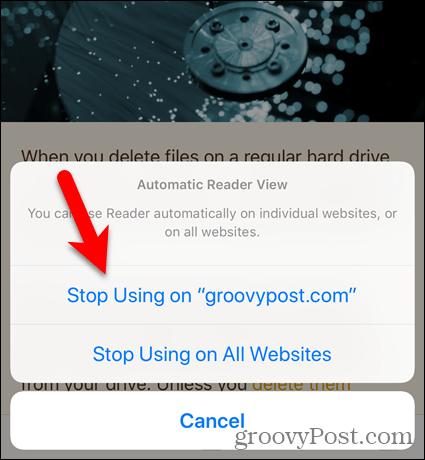 Přestaňte používat zobrazení čtení na webu nebo na všech webech v Safari pro iOS