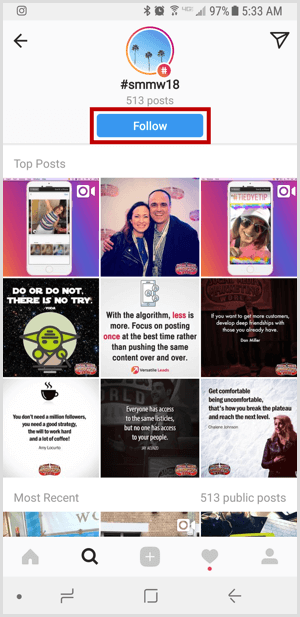 Instagram následujte hashtag