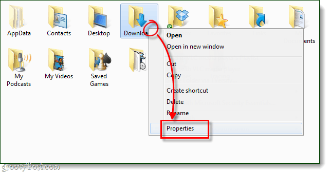 Vlastnosti složky Windows pro stahování