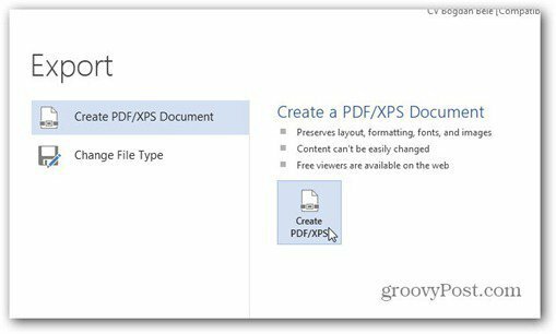 slovo 2013 uložit do formátu PDF vytvořit PDF xps