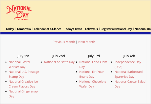 Kalendář národního dne je zdrojem náhodných prázdnin, které odpovídají vašim marketingovým cílům.