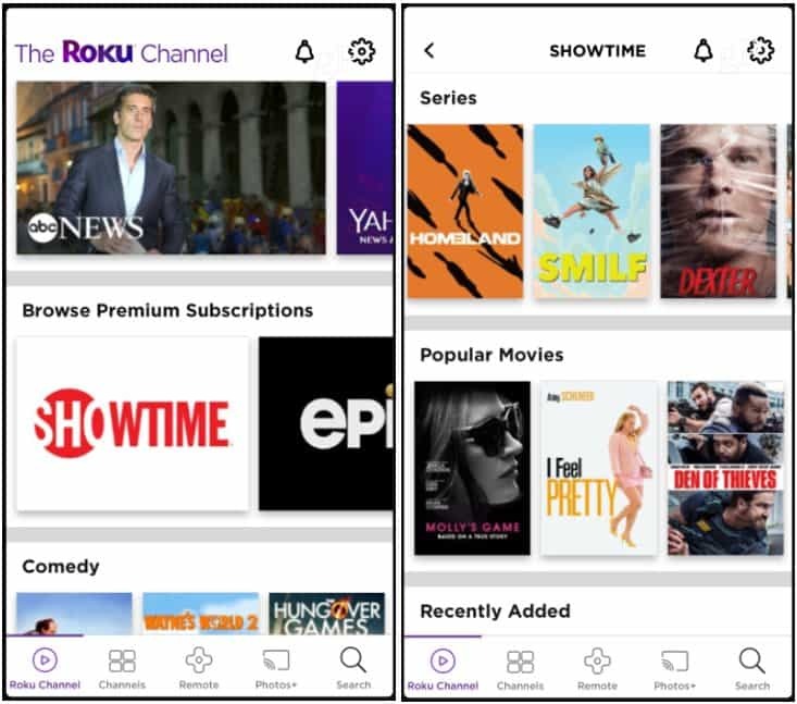 Prémiové kanály Roku Channel App iOS