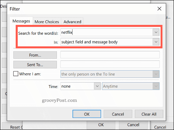 Podmíněné formátování podle klíčových slov v aplikaci Outlook