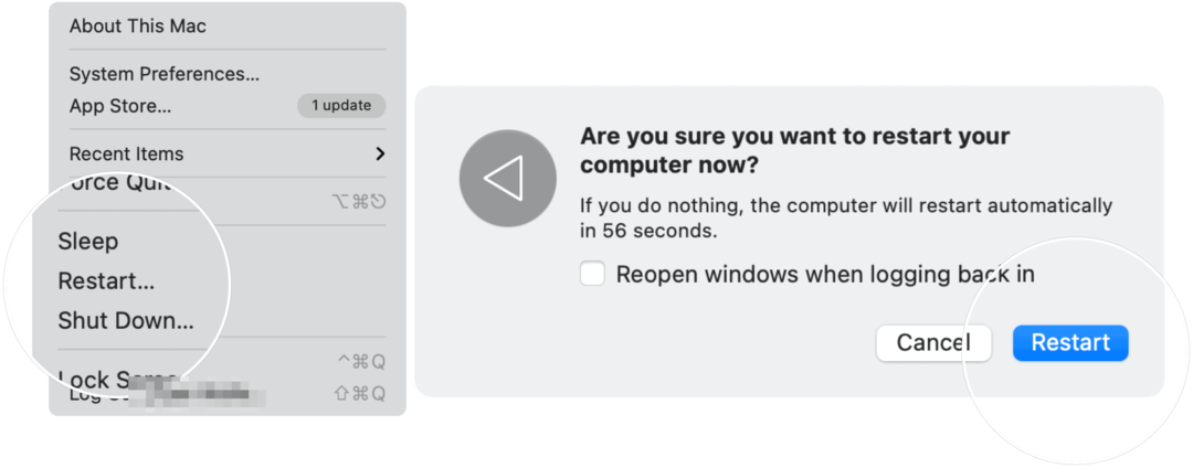 Opravte oznámení iMessage Restartujte počítač Mac