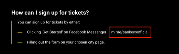 Odkaz na robota Facebook Messenger na webu.