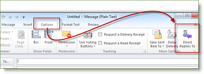 V aplikaci Outlook 2010 klikněte na Možnosti a na Přímé odpovědi