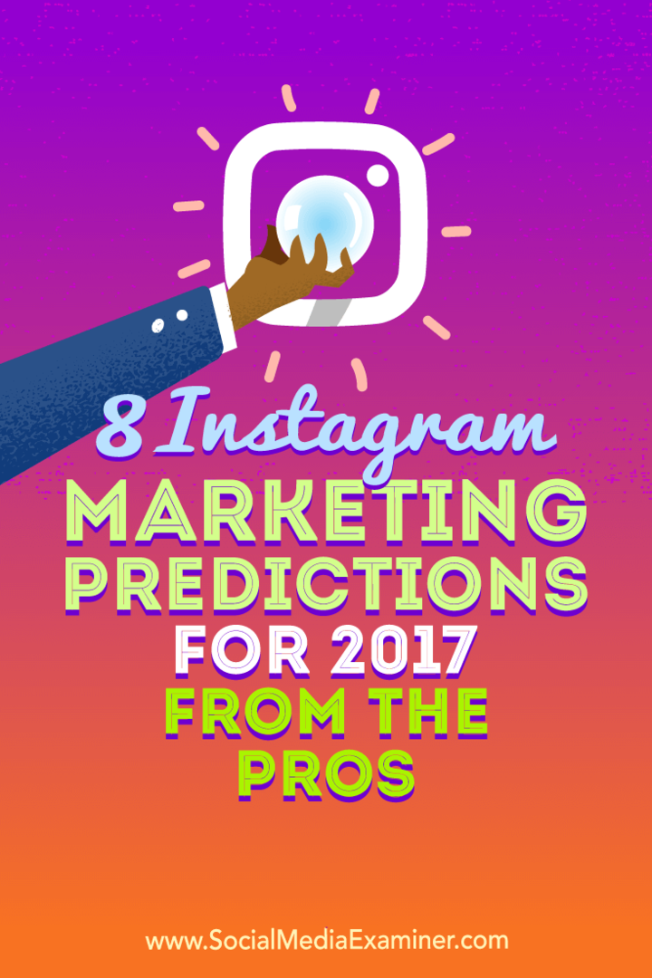 8 předpovědí marketingu Instagramu pro rok 2017 od profesionálů Lisy D. Jenkins na zkoušejícím sociálních médií.