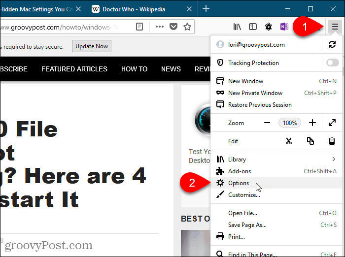 V nabídce Firefox vyberte Možnosti