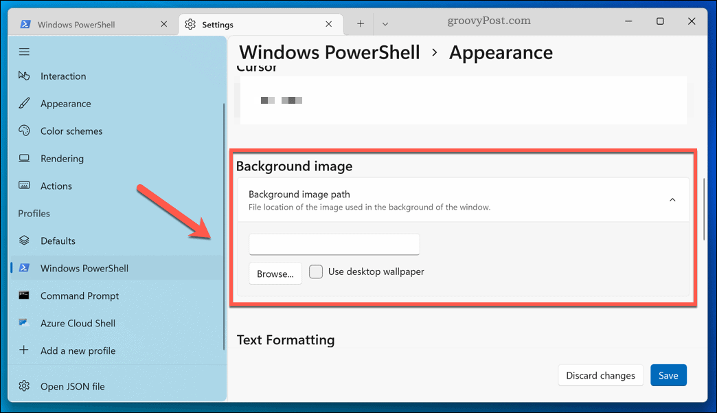 Použití nového pozadí na terminálovou aplikaci Windows 11