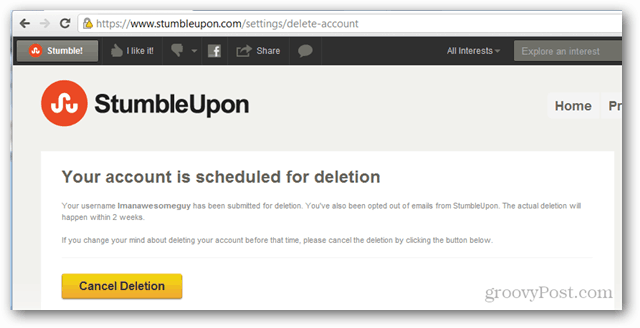 stumbleupon účet naplánovaný na odstranění