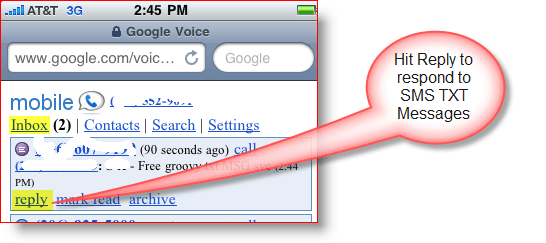 Odpověď na zprávu SMS TXT pro mobilní zprávu Google Voice